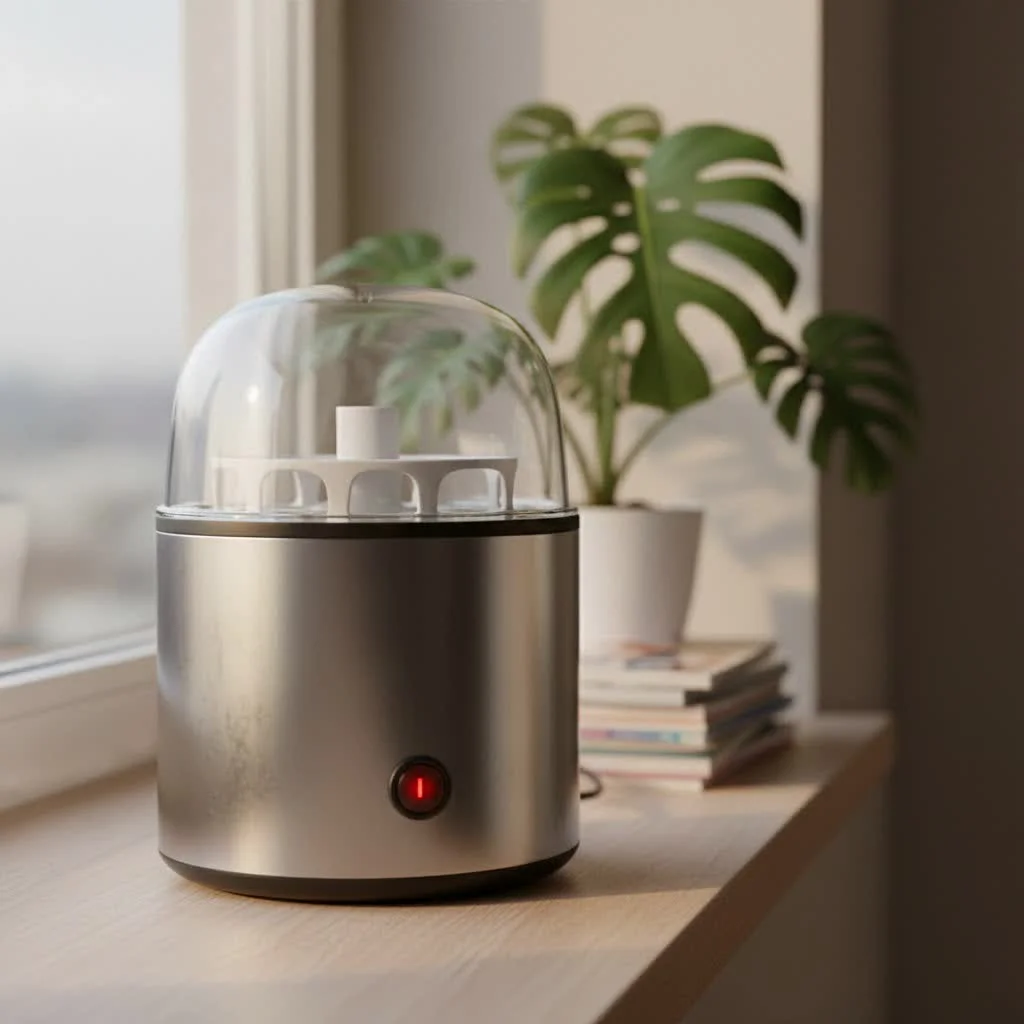 Automatic egg boiler cooking eggs with steam